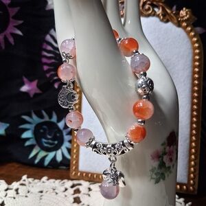 Lucky Elephant Koi Bracelet Stretch Stone And Silver Koi Money Coin Asian Style